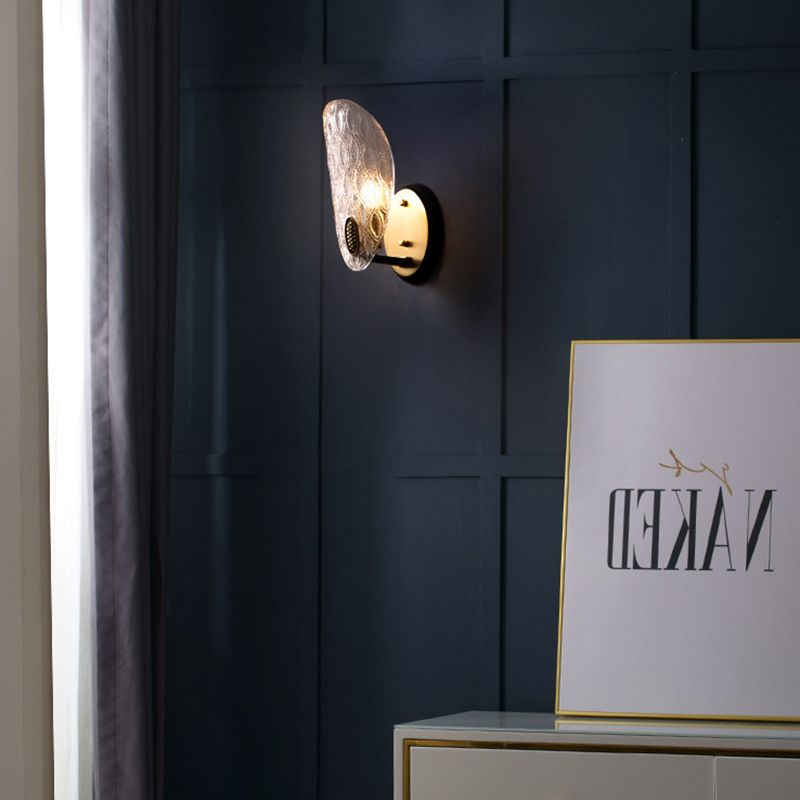 Strukturierte Glas Ovale Wandlampe moderne 1/2-Licht-Wandleuchte in Schwarz und Gold für Korridor