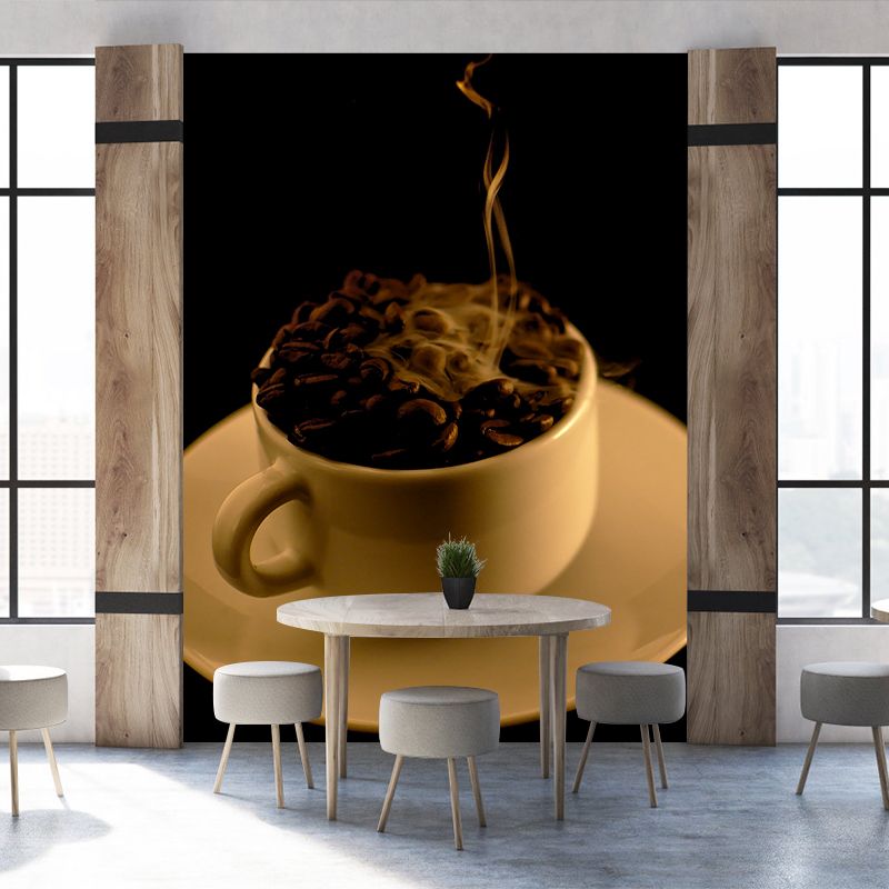 Customized Coffee Beans Mural Dark Color Mildew Resistant Wallpaper for Coffee Shop