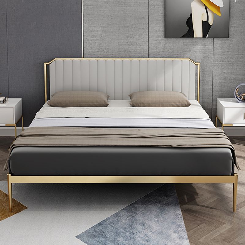 Leather Upholstered Platform Bed Luxurious Metal Tall Bed Frame