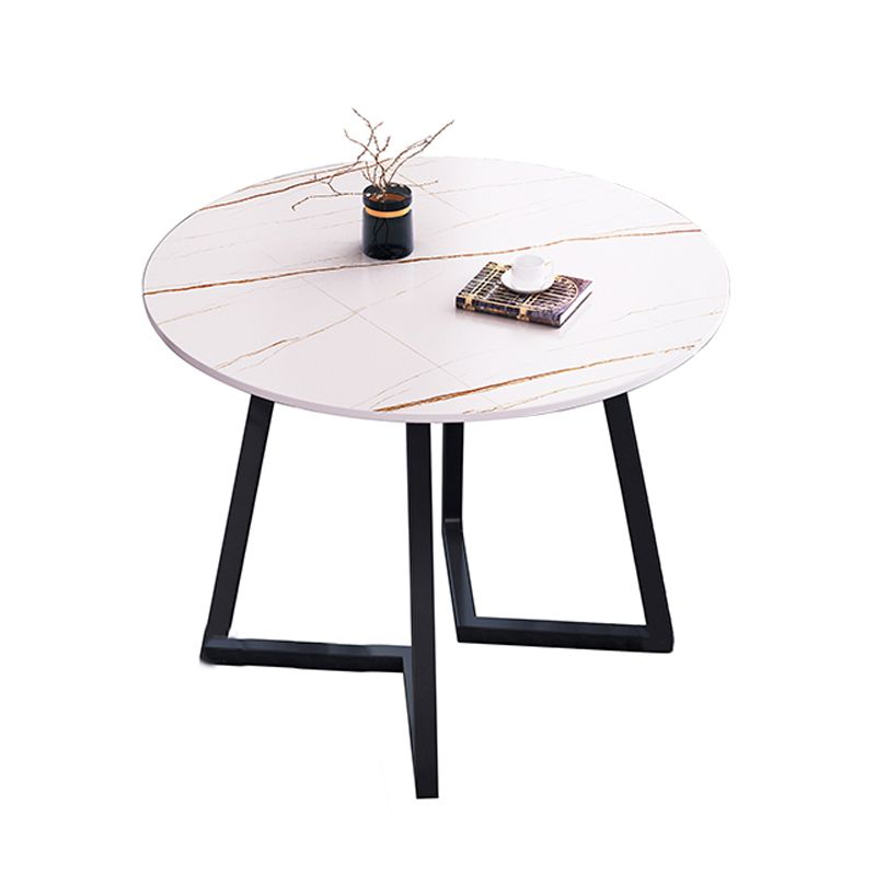 Round Traditional Luxury Dining Table Sintered Stone Table with Double Pedestal,31.5"L x 29.5"H