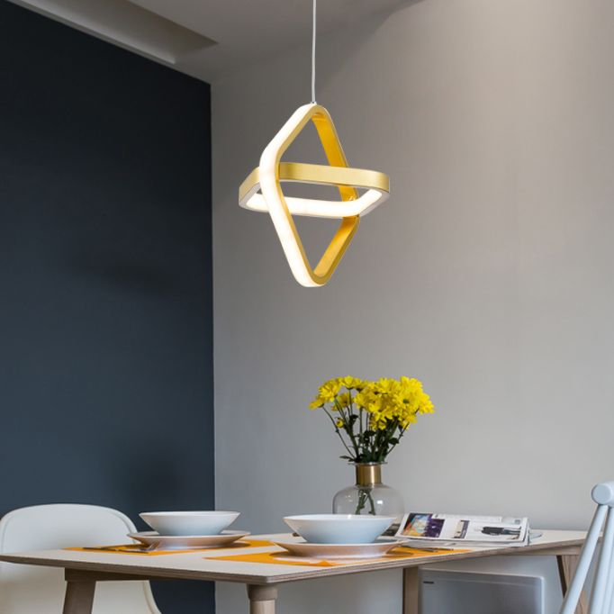 Golden Interlocking Pendant Light Fixture Simplicity 2-Light Metal Drop Lamp for Dining Room
