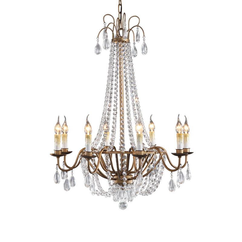Bronze Finish Candle Chandelier Countryside Metal Living Room Ceiling Light with Crystal Drape