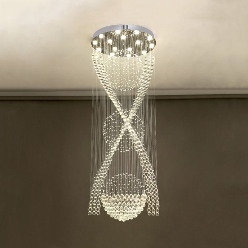 Cristal en spirale multi-léger moderniste moderniste 15 lumières LED du salon lampe suspendue en argent