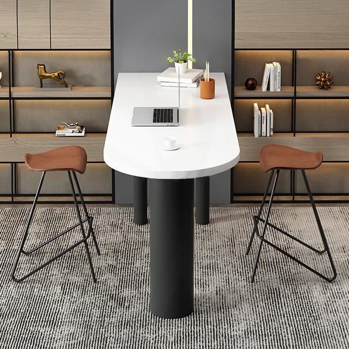 Industrial Wood Bar Table Set 1/3/4 Pcs White Free Form Bar Table with Leather Stools