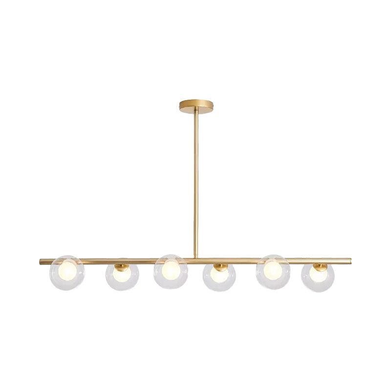 Clear Glass Ball Island Light over Dining Table 6 Light Modern Metallic Hanging Chandelier in Black/Gold