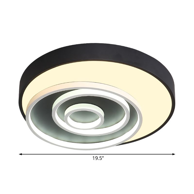 Led Bedroom Flush Mount Lamp with Circle Ring Acrylic Shade Modernist Black Flush Mount Ceiling Light Fixture in White/Warm Light, 16"/19.5" Wide