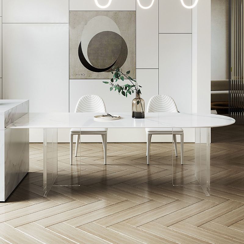 Acrylic Contemporary Free Form Dining Table Sintered Stone Top Table for Dining Room