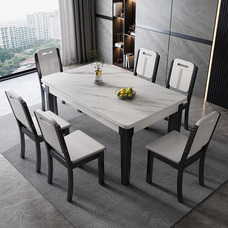 Mid-Century Rectangle Dining Table Sintered Stone Table with 4 Legs Base