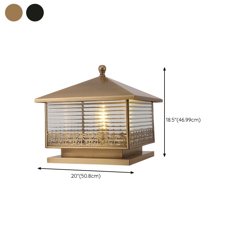 Modern Simple Copper Outdoor Light Square Shape Waterproof Pillar Lamp for Outdoor