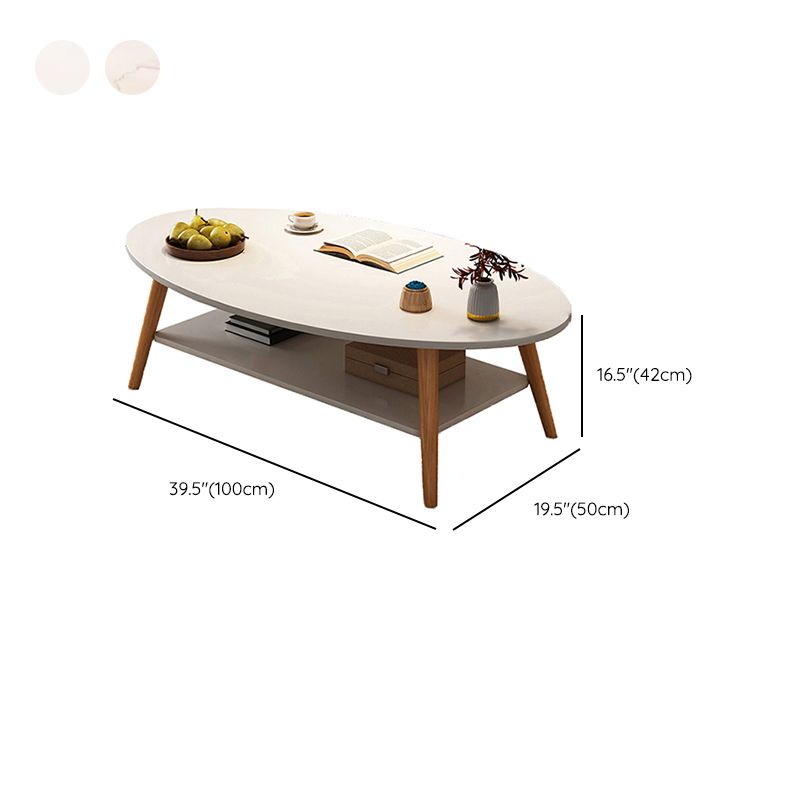 Modern Wood Cocktail Table 4 Legs Coffee Table with Storage Shelf