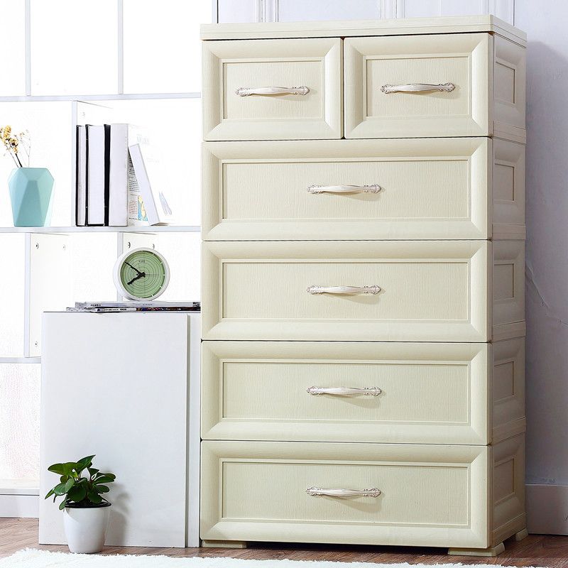 Modern Plastic Storage Cabinet for Bedroom Matte Finish Cabinet with 6 Drawers