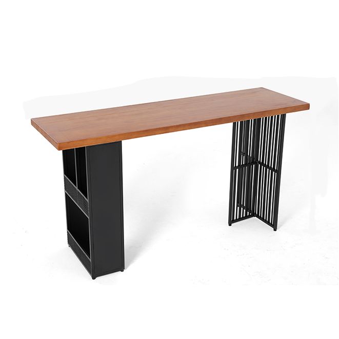 Indoor Solid Wood Bar/Dinette Table with Storage Rectangle Industrial Bar Table