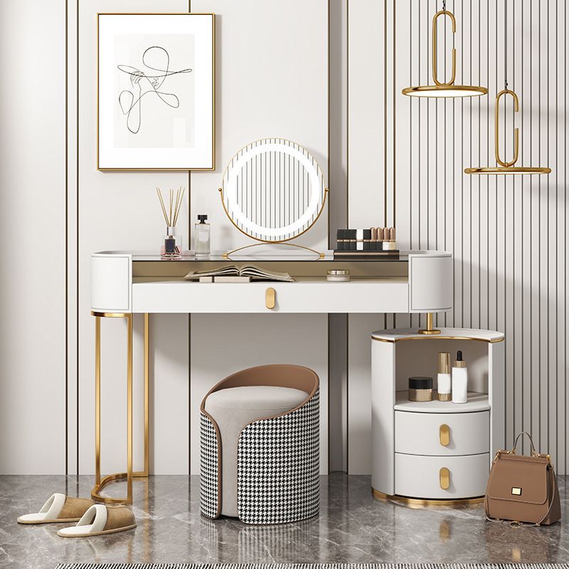 Contemporary 3 Drawer Vanity Dressing Table Glass Top Makeup Vanity Desk