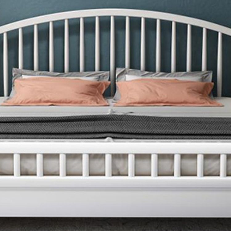 Contemporary Wood Slat Bed Arched Headboard Bed Set in White