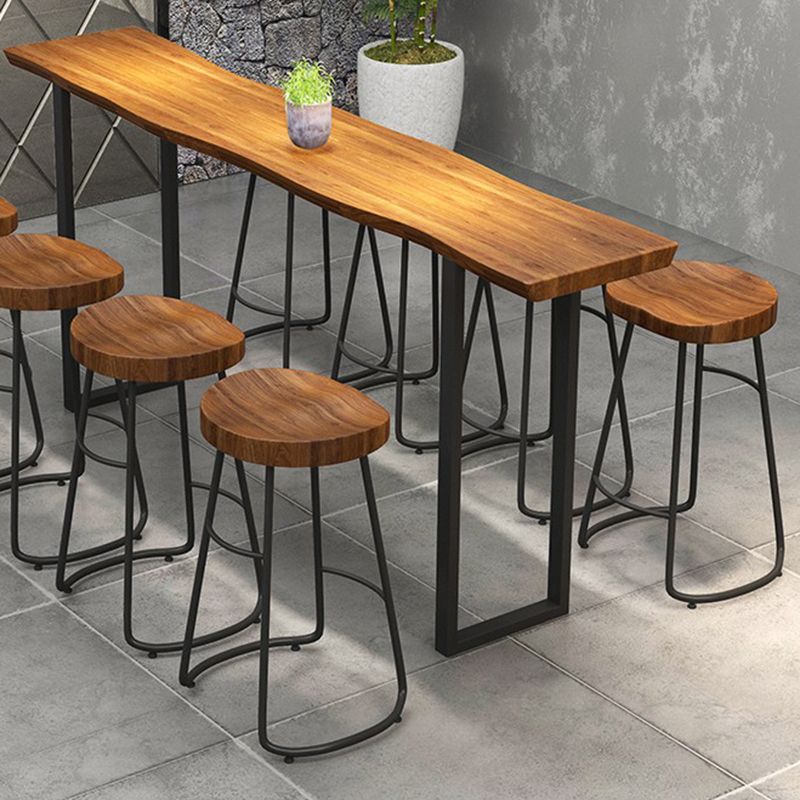 Rectangular Bar Height Table Black Legs and Metal Base Patio Bar Table