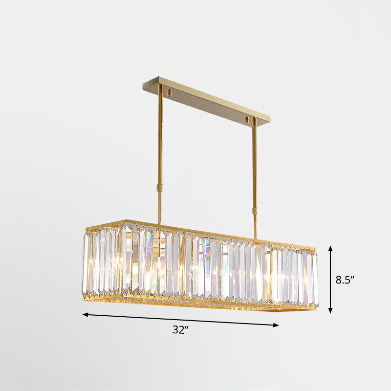Rectangular Island Pendant Light Contemporary Tri-Prism Crystal 3 Bulbs Dining Room Ceiling Light in Gold