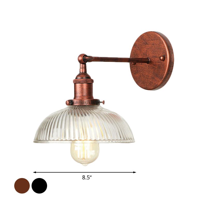 Rustic Style Dome Wall Lighting Fixture 1 Bulb Prismatic Glass Sconce Light in Black/Brass/Weathered Copper