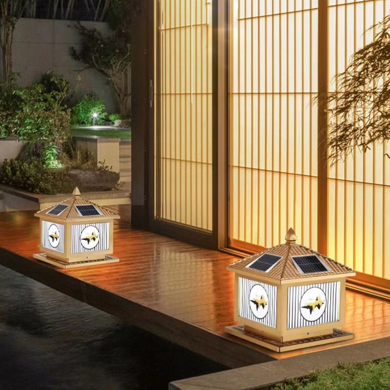 Modern Metallic Pillar Light Creative LED Solar Lighting Fixture for Garden