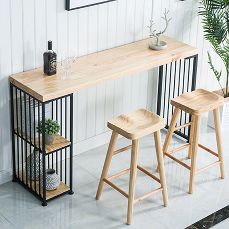 Wood Top Bar Height Table Modern Style Bistro Pub Table with 2 Shelves