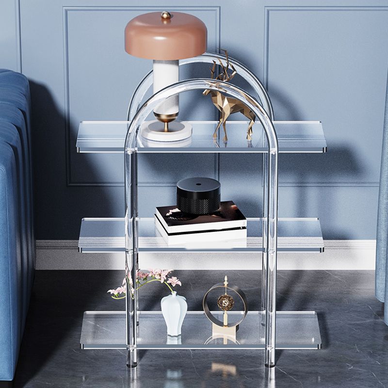 Contemporary Clear Acrylic Sofa Side Accent Table 4 Legs End Table with Storage Shelves