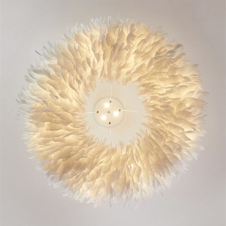 Art Deco Feather Pendant Lighting Modern Nordic Creative Round Hanging Ceiling Light for Bedroom