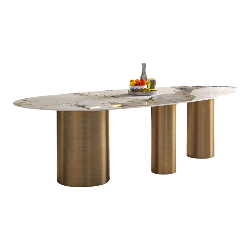 Luxury Sintered Stone Top Dining Table Rectangle Table with 3 Legs in Gold