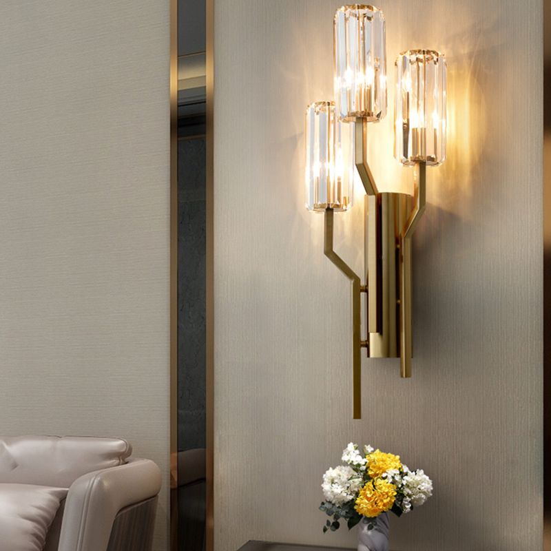 Gold Geometric Wall Sconce in Modern Luxury Style Warhing Fir Wall Lampe With Crystal Shade