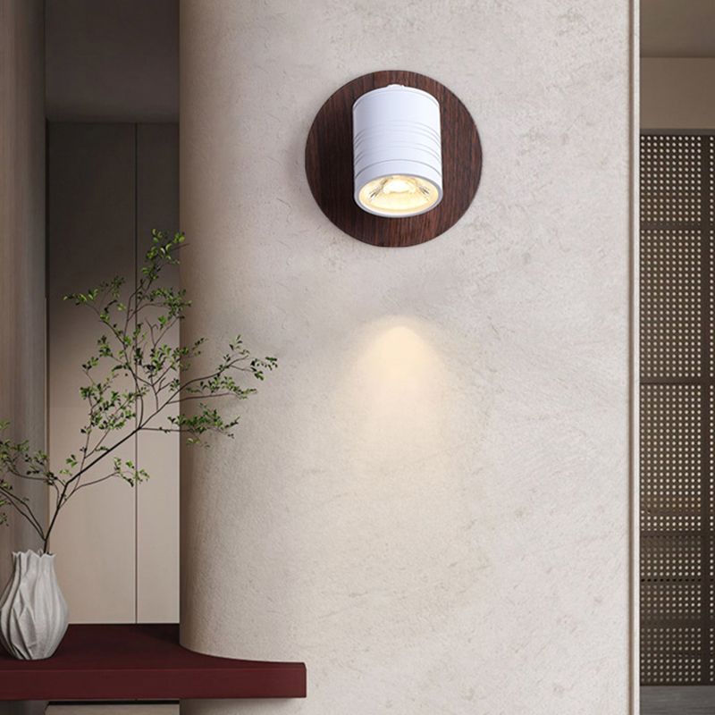 Single Contemporary Black/White Wall Mounted Sconce Shaded Wooden Wall Light