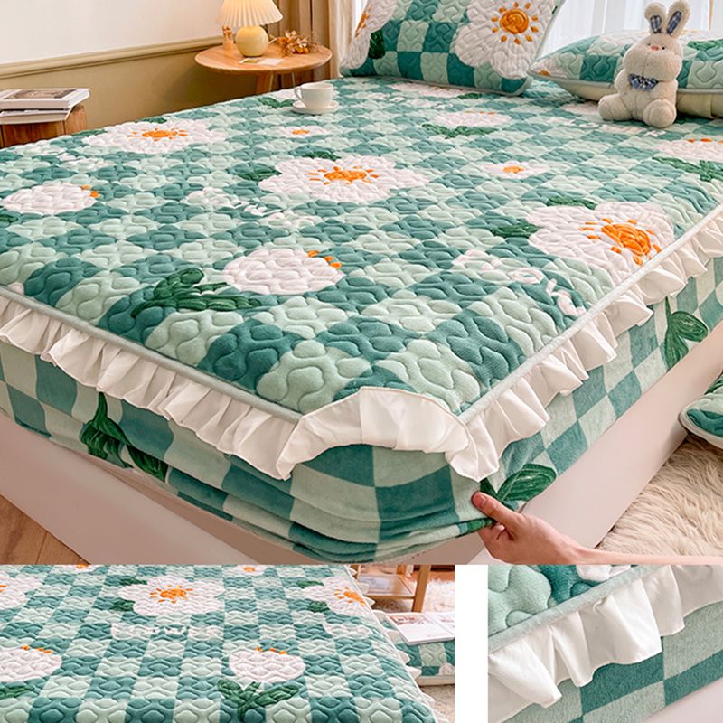 Popular Fitted Sheet Floral Printed Ruffle Detail Non-Pilling Flannel Fitted Sheet