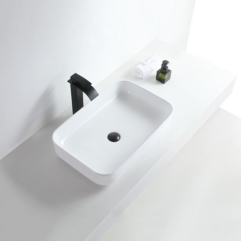 Modern Bathroom Sink Porcelain Rectangular Pop-Up Drain and Drain Assembly Basin Sink