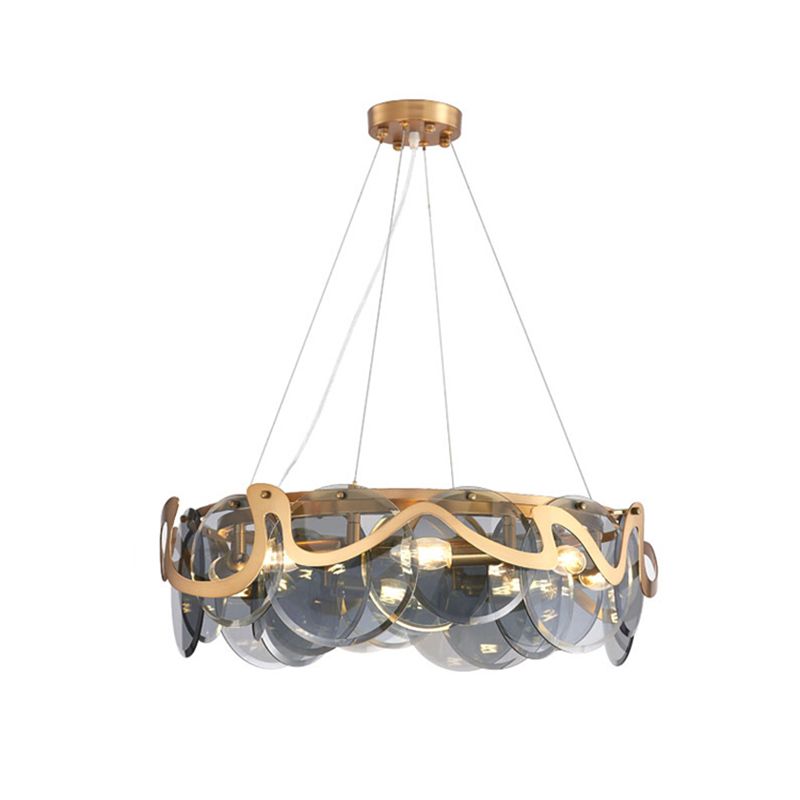 Postmodern Circles Suspended Lighting Fixture Glass Restaurant Island Light in Brass