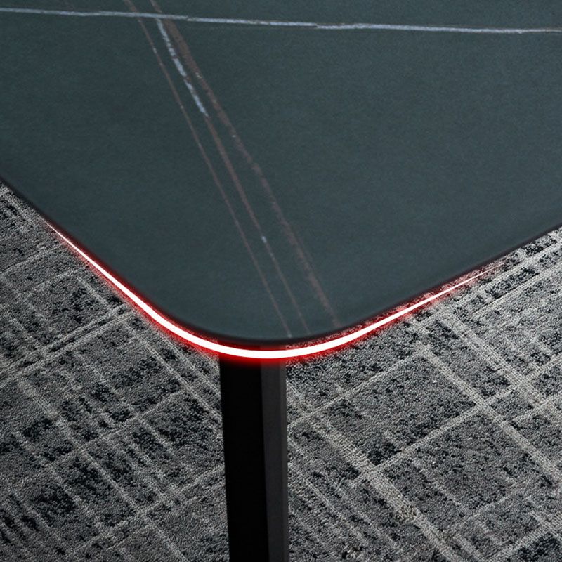 Stone Top Dining Table Contemporary Rectangle Table with 4 Legs in Black