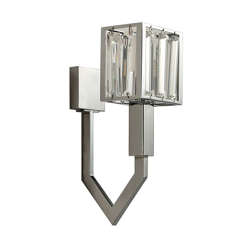 Rectangular Wall Sconce Modern Style Metal 1/2-Light Chrome Finish Wall Mount Light with Clear Crystal Accent