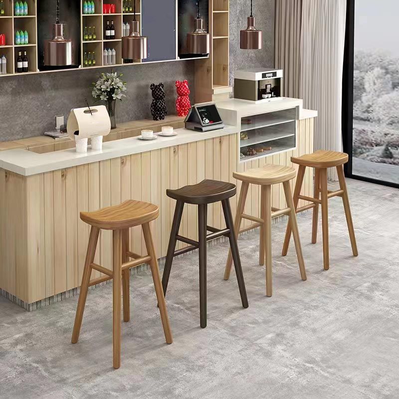 Industrial Contoured Seat Backless Solid Wood Bar Stool for Restaurant