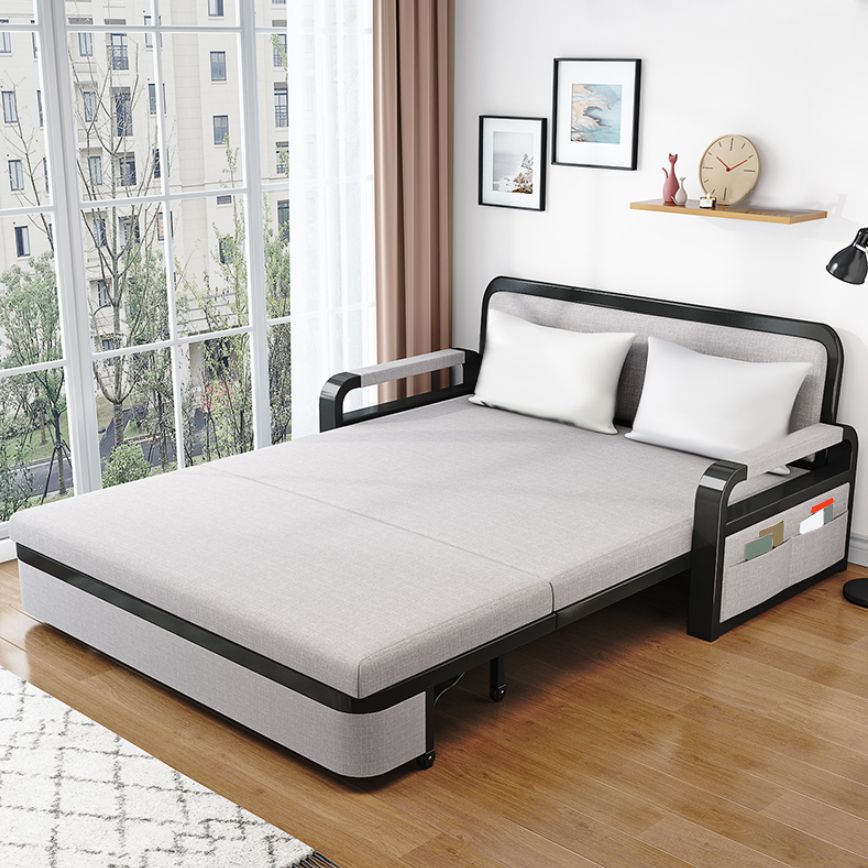 Modern Futon Sofa Bed Fabric with Storage Cushion Back Square Arms Sleeper Sofa