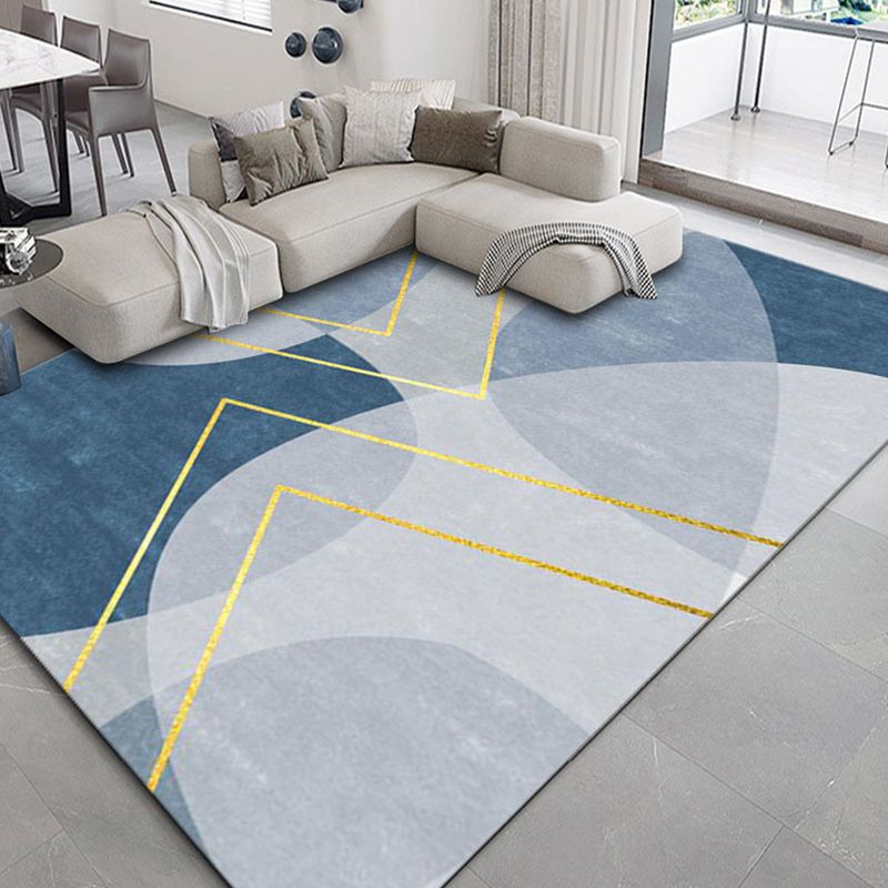 Grey Living Room Area Carpet Modern Geometric Print Area Rug Stain Resistant Area Rug