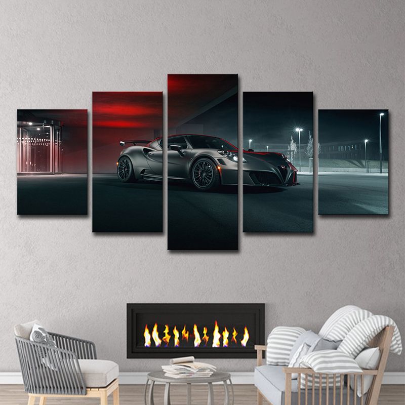 Black Alfa Romeo Canvas Print Luxurious Sport Car Modern Multi-Piece Wall Art for Boys House