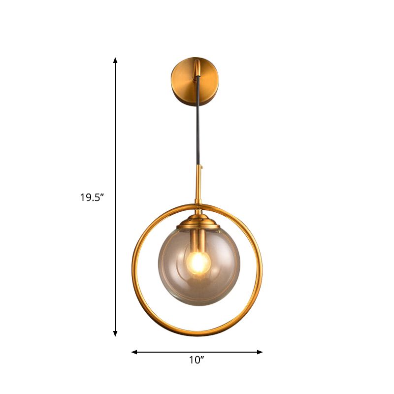 Orbit Smoke Gray/Clear/Amber Glass Wall Lamp Contemporary Single Brass Finish Sconce Light Fixture