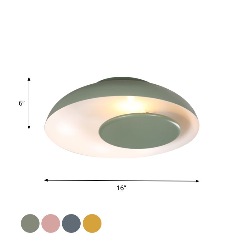 Pink/Green/Blue Wide Bowl Flush Light Macaron Single Iron Flush Mount Ceiling Lighting with Cover