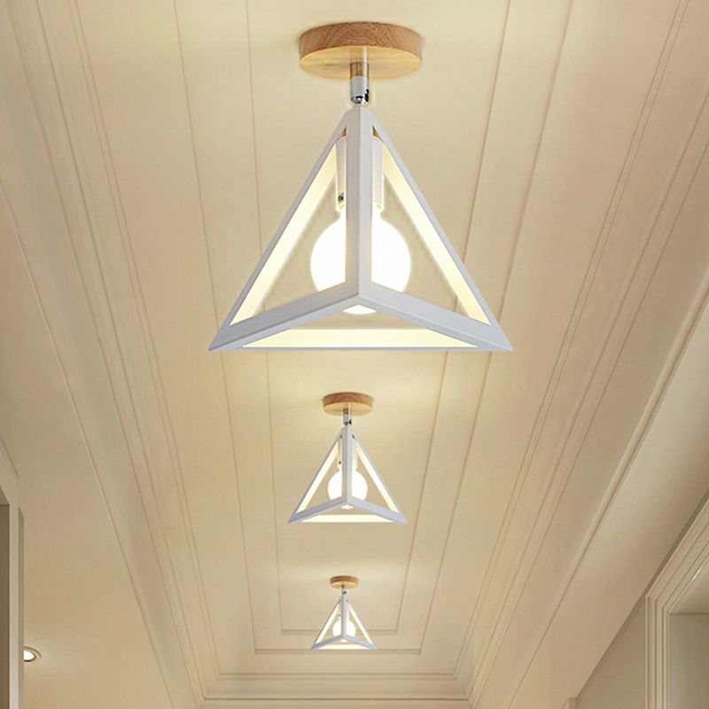 Rotatable 1 Bulb Square/Pyramid Ceiling Mount Light Modern Stylish Metallic Black/White Ceiling Lamp for Foyer Stair