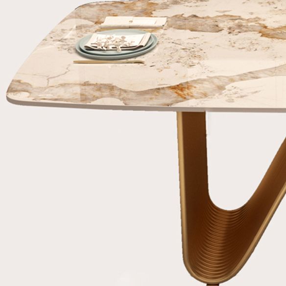 Modern Sintered Stone Dining Room Set Standard Height with Double Pedestal Base Dining Table Set