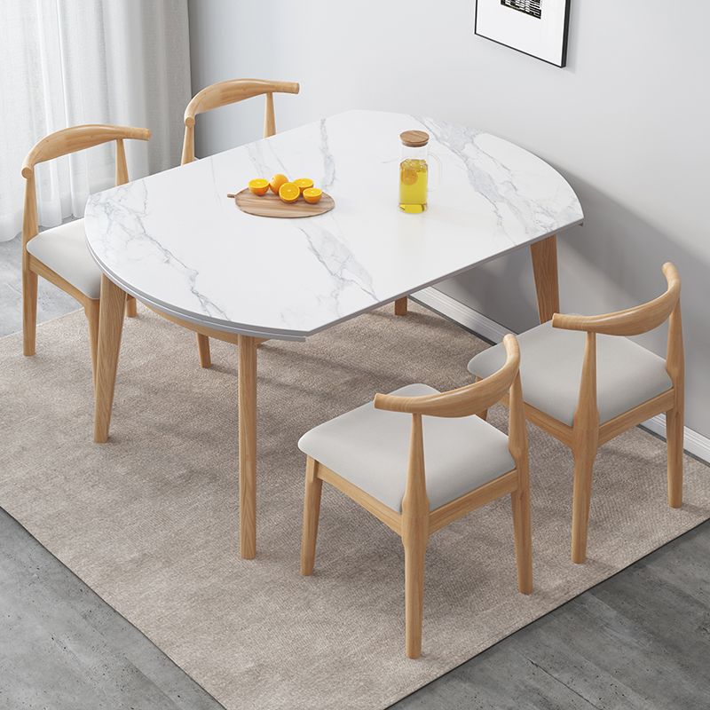 Modern Sintered Stone Dining Room Set with Round Table and Wooden Base Dining Table Furniture