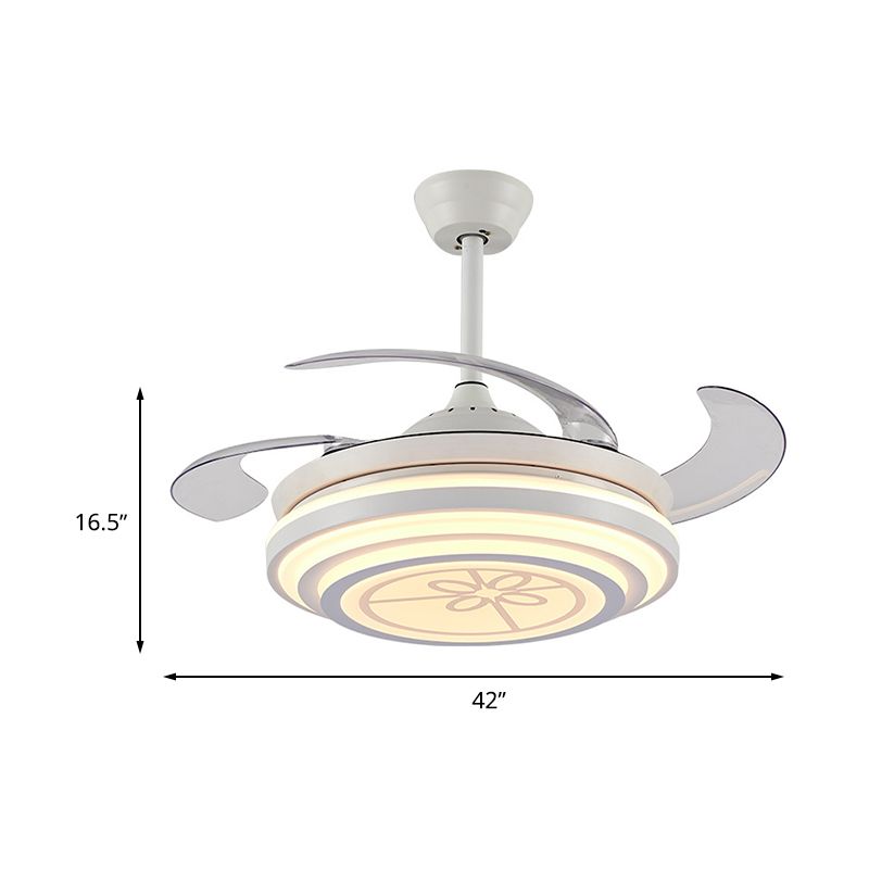 42 "breites LED -Ring Deckenlüfter Leichtminimalismus weiße Acryl 4 Blätter Halbfluschen, Fern-/Wandsteuerung/Frequenzumwandlung und Fernbedienung