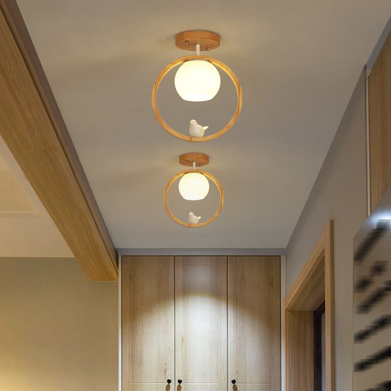 Contemporary Globe Flush Light Fixture Wood 1 Light Flush Mount Ceiling Fixture in Brown