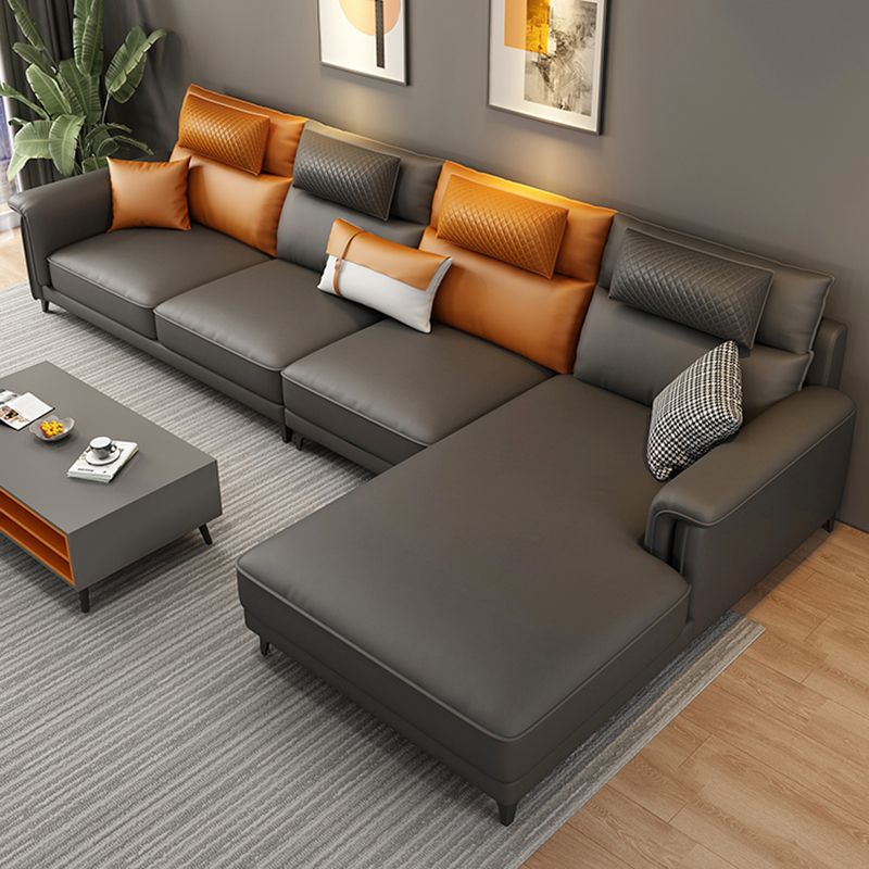 Pillow Top Arm Contemporary Back Settee Couch with Pillows in Gray