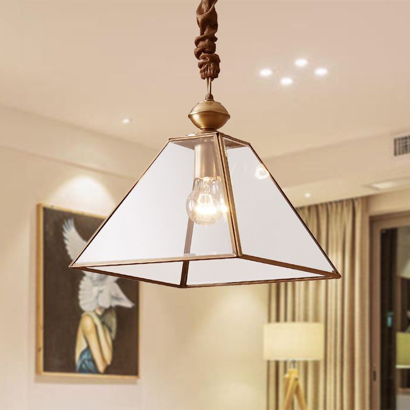 1 Bulb Hanging Ceiling Lighting Rural Tower Shaped Clear/Clear Frosted Glass Suspension Pendant Light