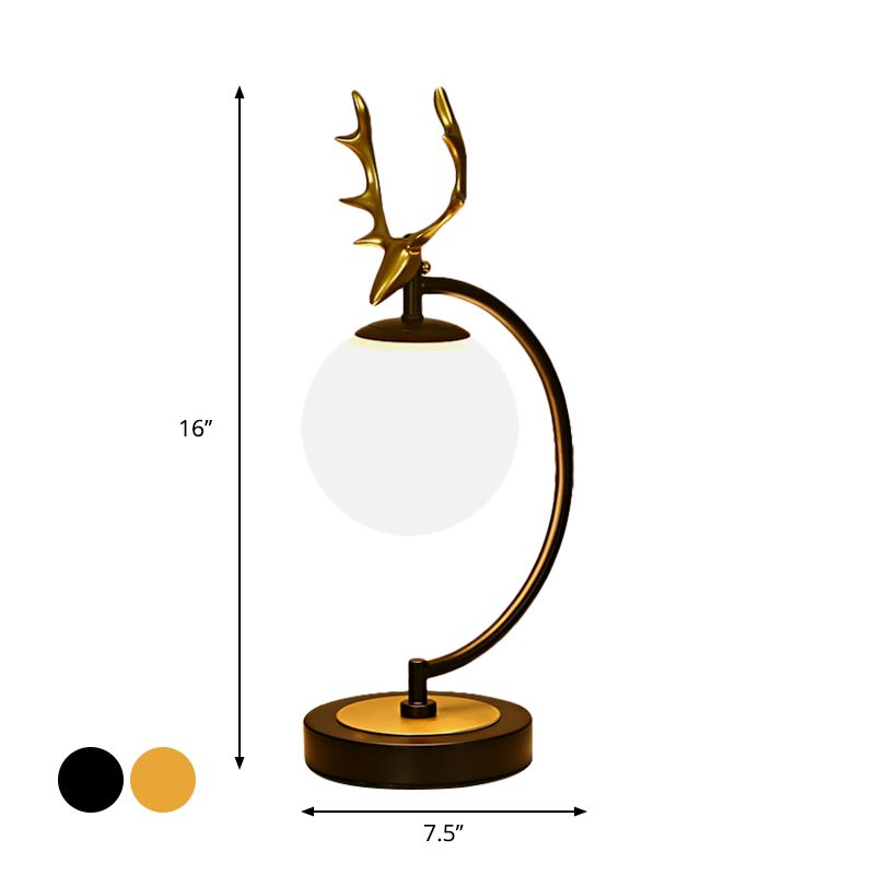 Lampada da lettura globo Cartoon vetro bianco 1 luce nero/oro con design cervo per camera da letto
