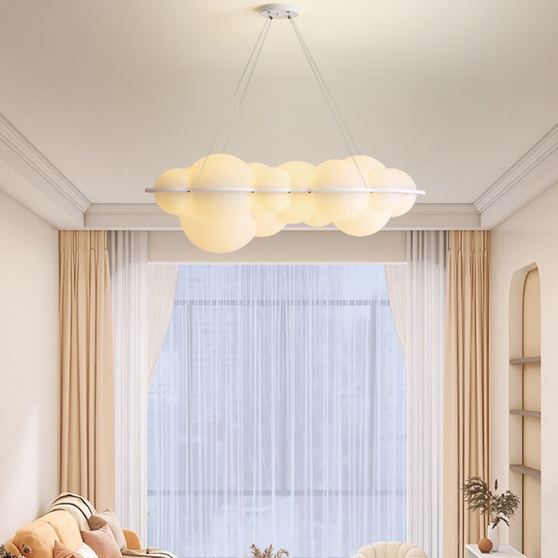 Contemporary Hanging Light Cloud Island Light Fixture in White for Dining Room