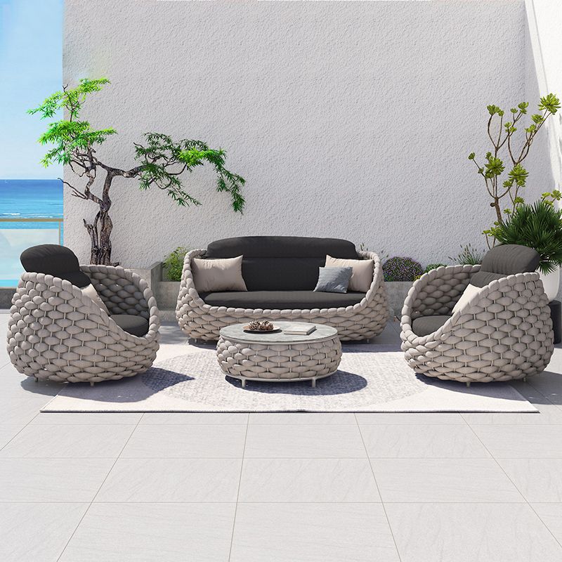 Arc Shape Outdoor Sofa Tropical Style Metal Tuxedo Arm Loveseat