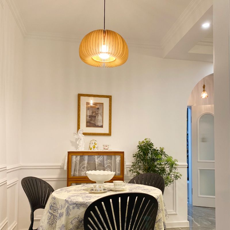 Modern Style Geometric Shape Pendant Wood 1 Light Hanging Lamp for Dinning Room